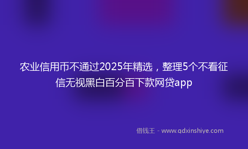 农业信用币不通过2025年精选，整理5个不看征信无视黑白百分百下款网贷app