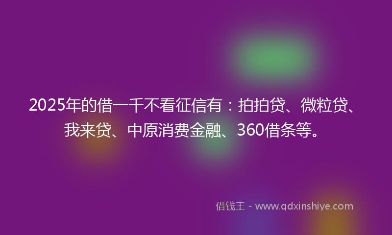 2025年的借一千不看征信有：拍拍贷、微粒贷、我来贷、中原消费金融、360借条等。