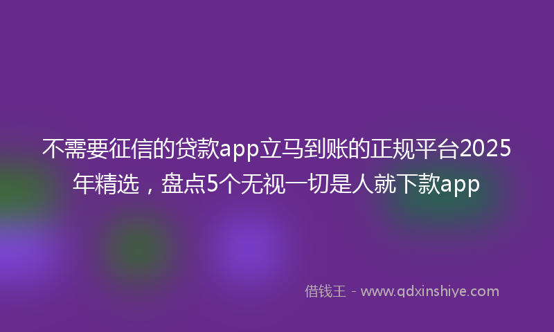 不需要征信的贷款app立马到账的正规平台2025年精选，盘点5个无视一切是人就下款app