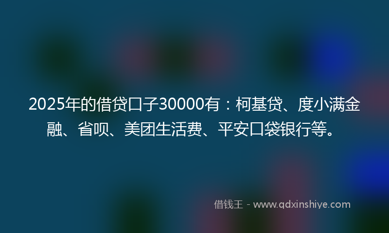 2025年的借贷口子30000有：柯基贷、度小满金融、省呗、美团生活费、平安口袋银行等。
