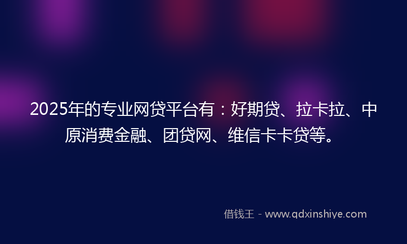 2025年的专业网贷平台有:好期贷、拉卡拉、中原消费金融、团贷网、维信卡卡贷等。