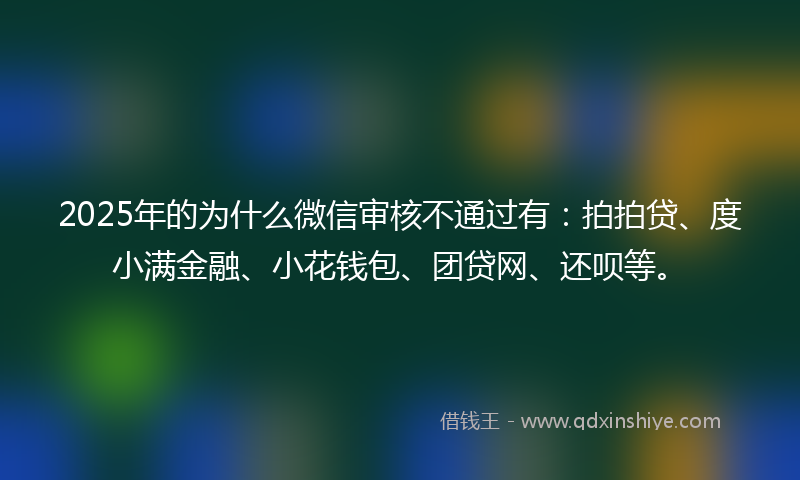 2025年的为什么微信审核不通过有：拍拍贷、度小满金融、小花钱包、团贷网、还呗等。