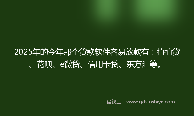 2025年的今年那个贷款软件容易放款有：拍拍贷、花呗、e微贷、信用卡贷、东方汇等。