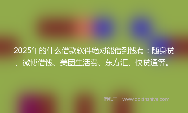 2025年的什么借款软件绝对能借到钱有：随身贷、微博借钱、美团生活费、东方汇、快贷通等。