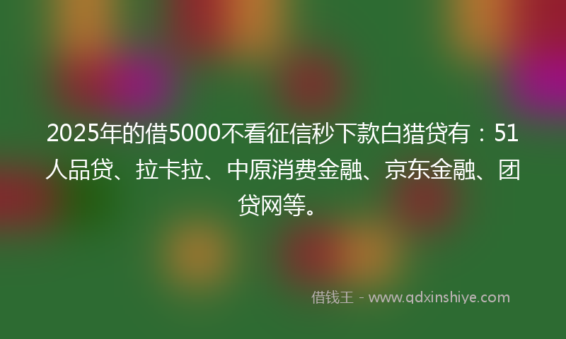 2025年的借5000不看征信秒下款白猎贷有：51人品贷、拉卡拉、中原消费金融、京东金融、团贷网等。
