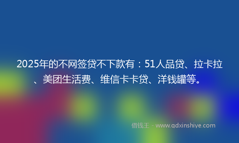 2025年的不网签贷不下款有：51人品贷、拉卡拉、美团生活费、维信卡卡贷、洋钱罐等。