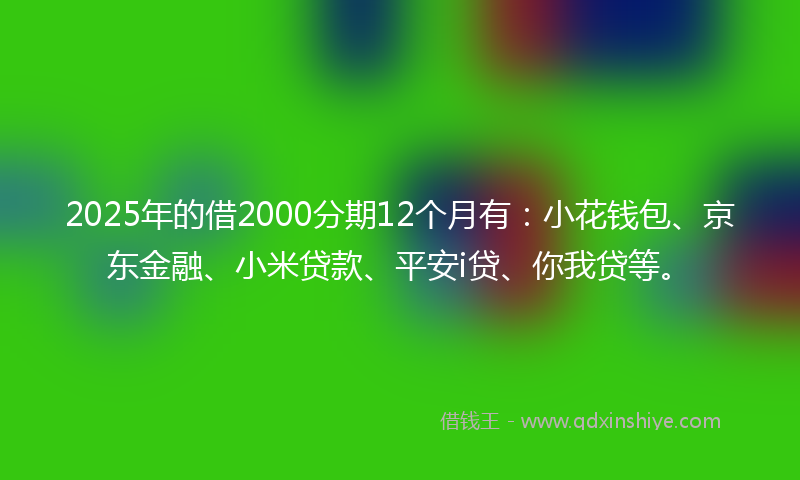 2025年的借2000分期12个月有：小花钱包、京东金融、小米贷款、平安i贷、你我贷等。
