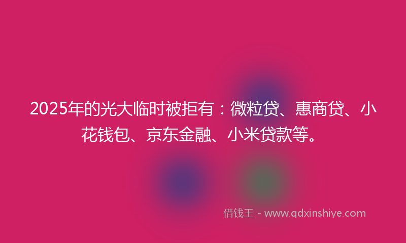 2025年的光大临时被拒有：微粒贷、惠商贷、小花钱包、京东金融、小米贷款等。