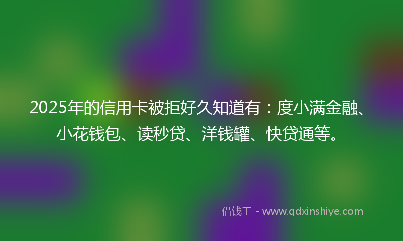 2025年的信用卡被拒好久知道有：度小满金融、小花钱包、读秒贷、洋钱罐、快贷通等。