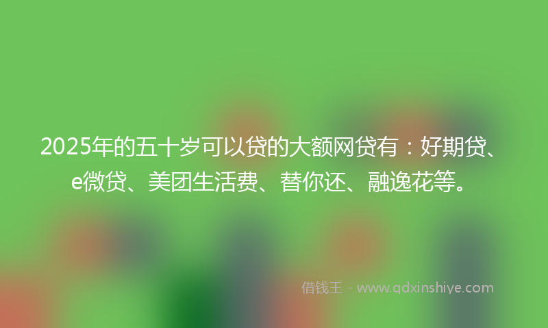 2025年的五十岁可以贷的大额网贷有：好期贷、e微贷、美团生活费、替你还、融逸花等。