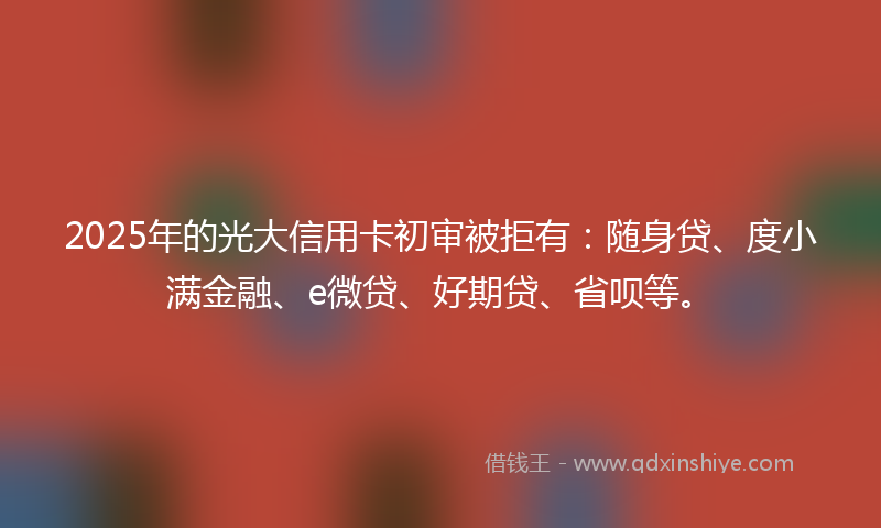 2025年的光大信用卡初审被拒有：随身贷、度小满金融、e微贷、好期贷、省呗等。