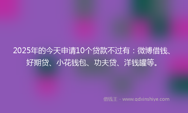 2025年的今天申请10个贷款不过有：微博借钱、好期贷、小花钱包、功夫贷、洋钱罐等。