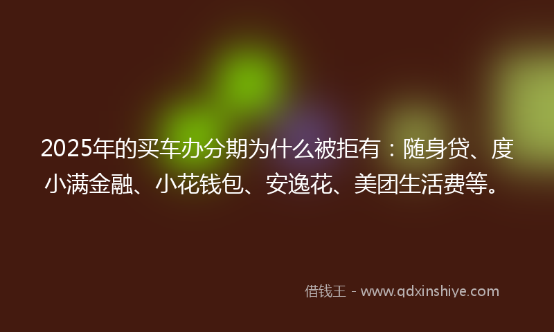 2025年的买车办分期为什么被拒有：随身贷、度小满金融、小花钱包、安逸花、美团生活费等。