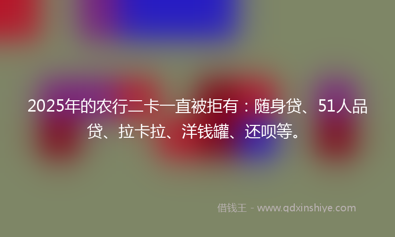 2025年的农行二卡一直被拒有：随身贷、51人品贷、拉卡拉、洋钱罐、还呗等。