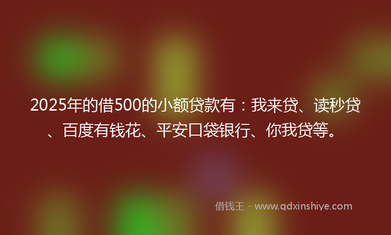 2025年的借500的小额贷款有：我来贷、读秒贷、百度有钱花、平安口袋银行、你我贷等。