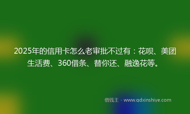 2025年的信用卡怎么老审批不过有：花呗、美团生活费、360借条、替你还、融逸花等。