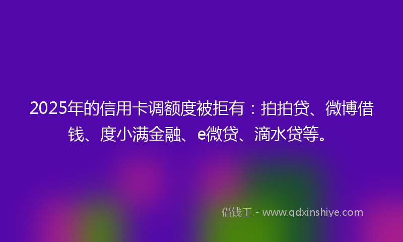 2025年的信用卡调额度被拒有：拍拍贷、微博借钱、度小满金融、e微贷、滴水贷等。