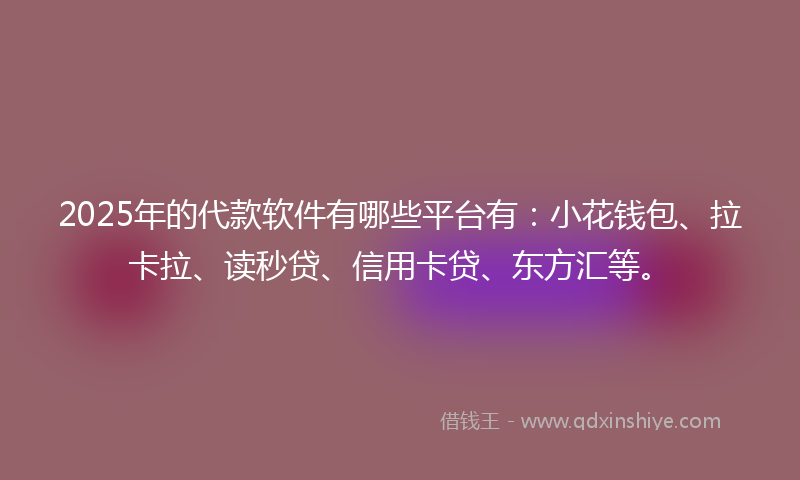 2025年的代款软件有哪些平台有：小花钱包、拉卡拉、读秒贷、信用卡贷、东方汇等。