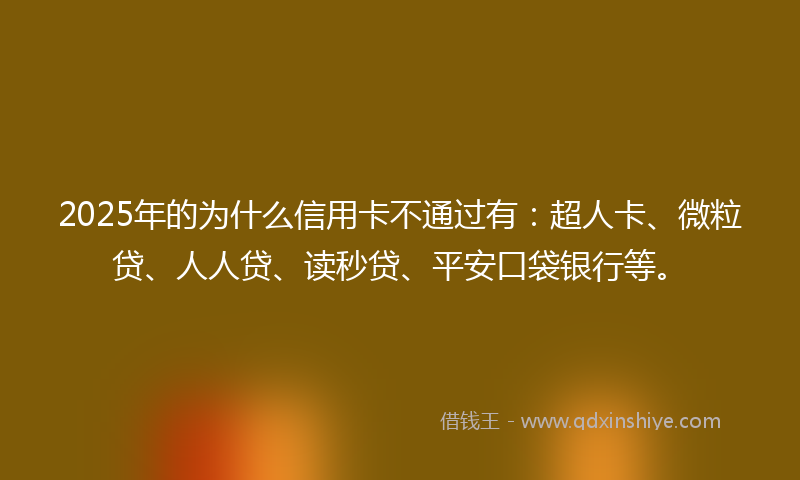 2025年的为什么信用卡不通过有：超人卡、微粒贷、人人贷、读秒贷、平安口袋银行等。