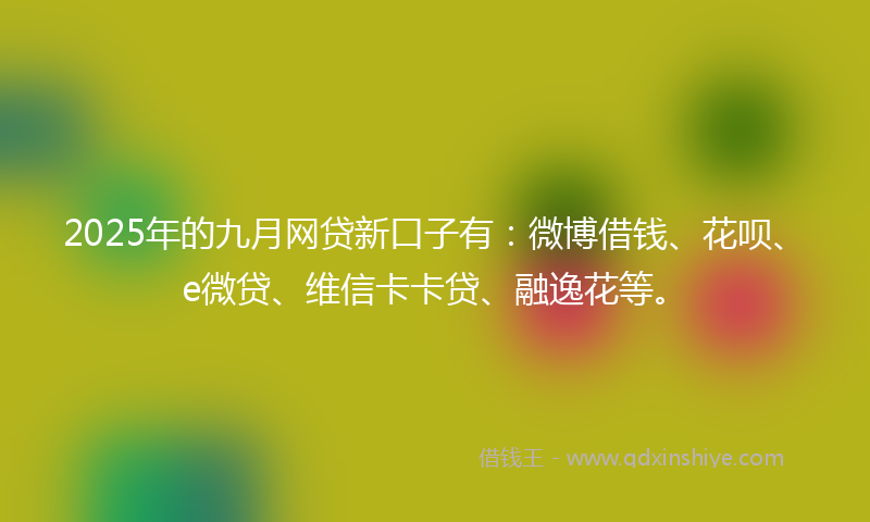 2025年的九月网贷新口子有：微博借钱、花呗、e微贷、维信卡卡贷、融逸花等。