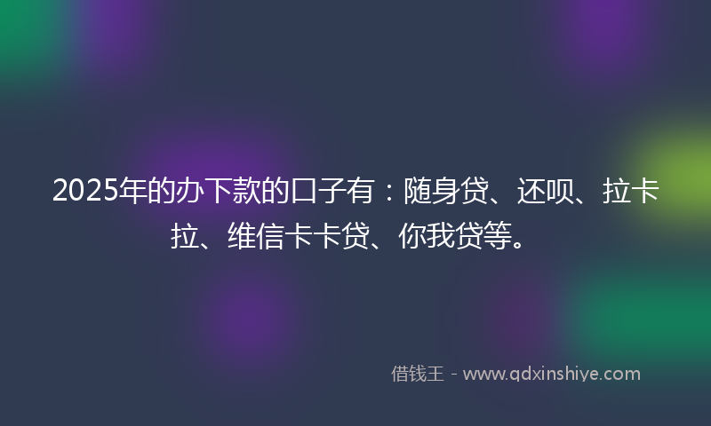 2025年的办下款的口子有：随身贷、还呗、拉卡拉、维信卡卡贷、你我贷等。