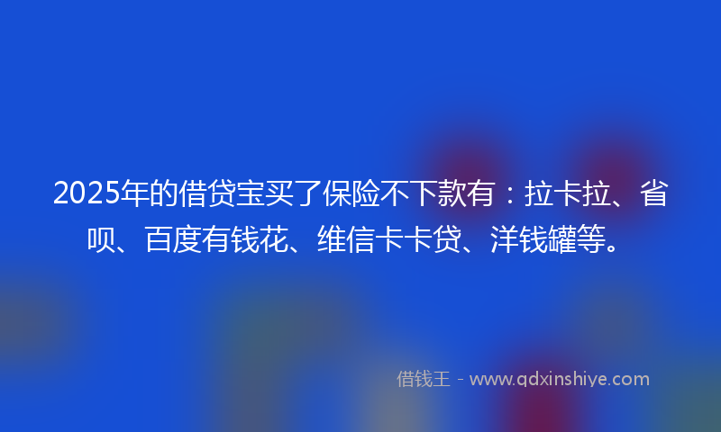 2025年的借贷宝买了保险不下款有：拉卡拉、省呗、百度有钱花、维信卡卡贷、洋钱罐等。
