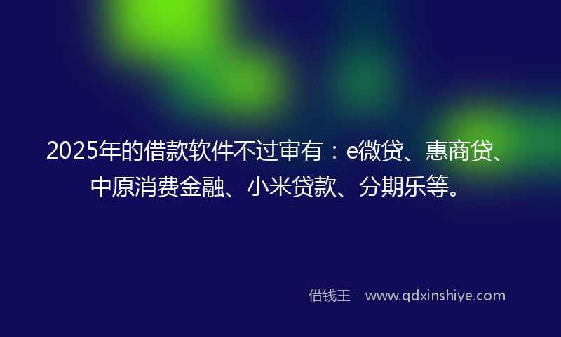 2025年的借款软件不过审有：e微贷、惠商贷、中原消费金融、小米贷款、分期乐等。