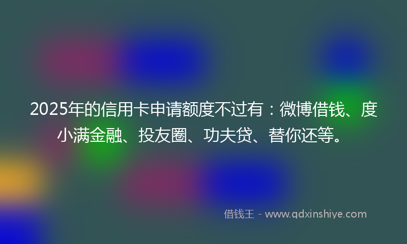 2025年的信用卡申请额度不过有：微博借钱、度小满金融、投友圈、功夫贷、替你还等。