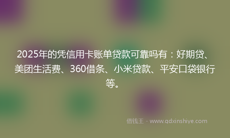 2025年的凭信用卡账单贷款可靠吗有：好期贷、美团生活费、360借条、小米贷款、平安口袋银行等。