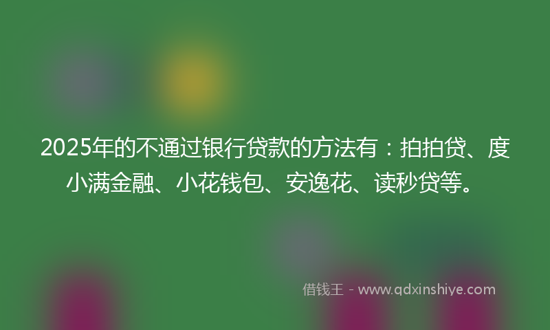 2025年的不通过银行贷款的方法有：拍拍贷、度小满金融、小花钱包、安逸花、读秒贷等。