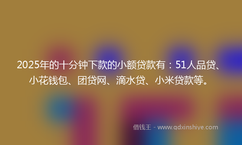 2025年的十分钟下款的小额贷款有：51人品贷、小花钱包、团贷网、滴水贷、小米贷款等。