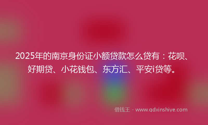 2025年的南京身份证小额贷款怎么贷有：花呗、好期贷、小花钱包、东方汇、平安i贷等。
