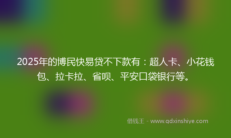 2025年的博民快易贷不下款有：超人卡、小花钱包、拉卡拉、省呗、平安口袋银行等。