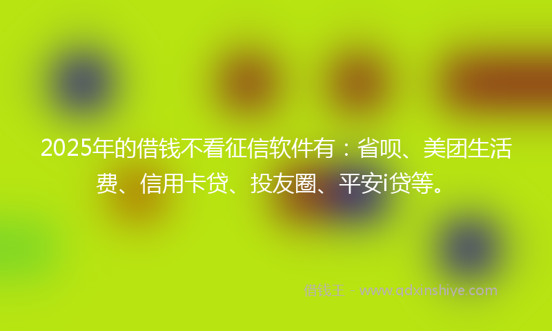 2025年的借钱不看征信软件有：省呗、美团生活费、信用卡贷、投友圈、平安i贷等。