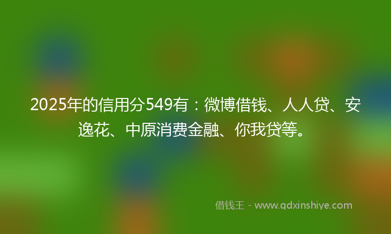 2025年的信用分549有：微博借钱、人人贷、安逸花、中原消费金融、你我贷等。