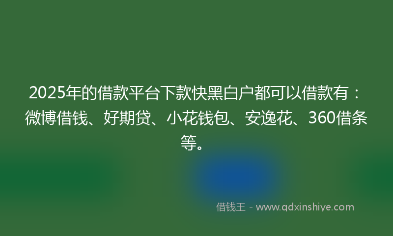 2025年的借款平台下款快黑白户都可以借款有：微博借钱、好期贷、小花钱包、安逸花、360借条等。