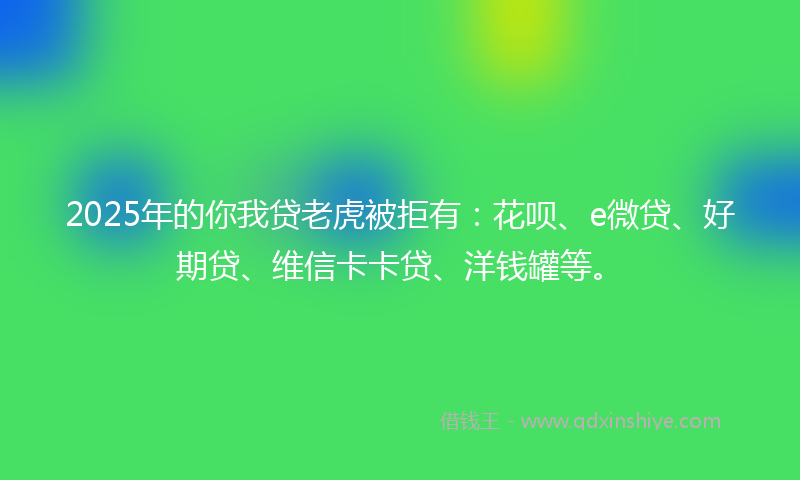 2025年的你我贷老虎被拒有：花呗、e微贷、好期贷、维信卡卡贷、洋钱罐等。