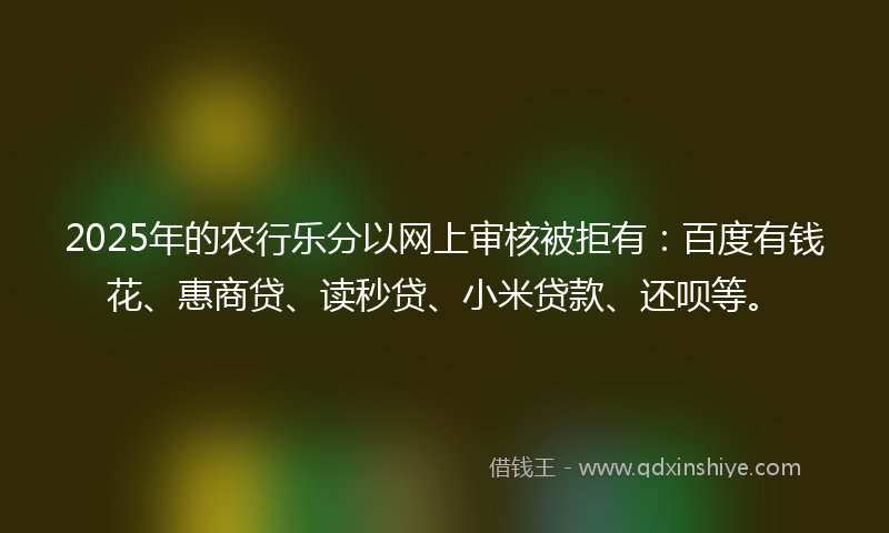 2025年的农行乐分以网上审核被拒有：百度有钱花、惠商贷、读秒贷、小米贷款、还呗等。