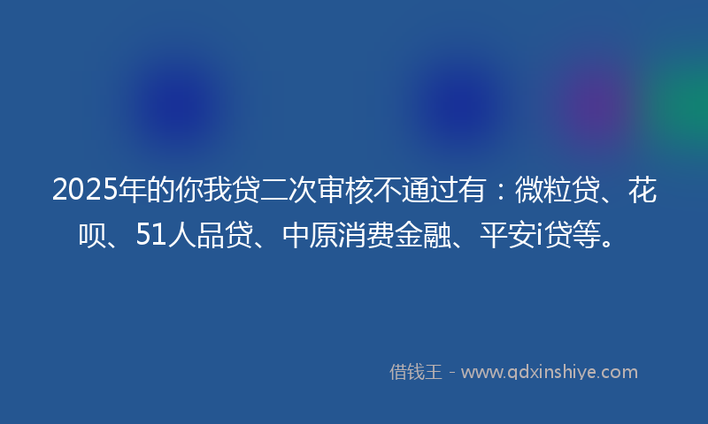 2025年的你我贷二次审核不通过有：微粒贷、花呗、51人品贷、中原消费金融、平安i贷等。