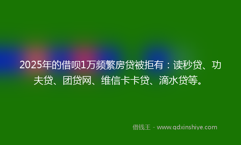 2025年的借呗1万频繁房贷被拒有：读秒贷、功夫贷、团贷网、维信卡卡贷、滴水贷等。