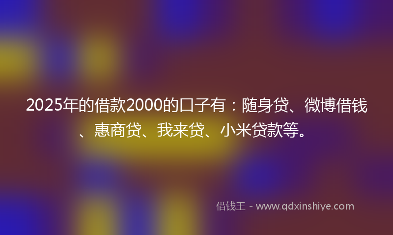 2025年的借款2000的口子有：随身贷、微博借钱、惠商贷、我来贷、小米贷款等。