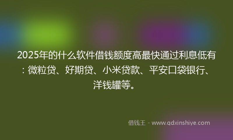 2025年的什么软件借钱额度高最快通过利息低有：微粒贷、好期贷、小米贷款、平安口袋银行、洋钱罐等。