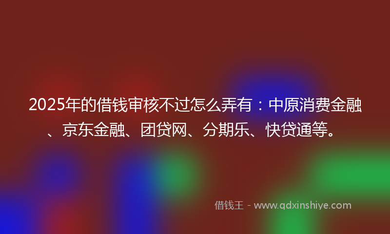 2025年的借钱审核不过怎么弄有：中原消费金融、京东金融、团贷网、分期乐、快贷通等。