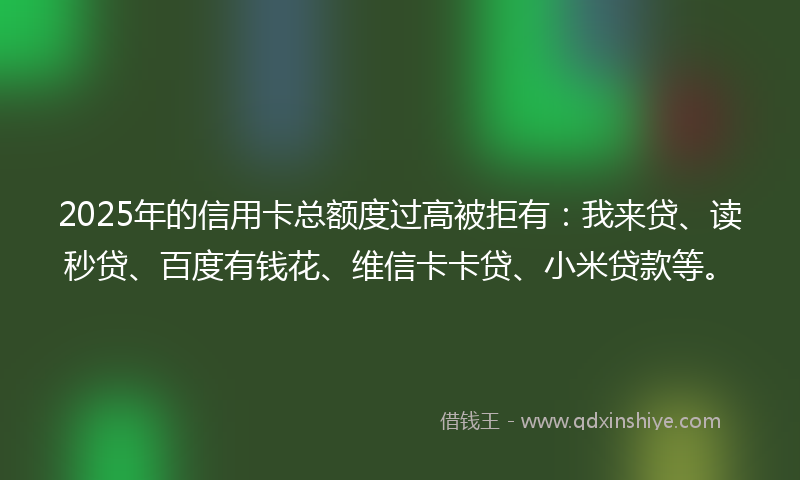 2025年的信用卡总额度过高被拒有：我来贷、读秒贷、百度有钱花、维信卡卡贷、小米贷款等。