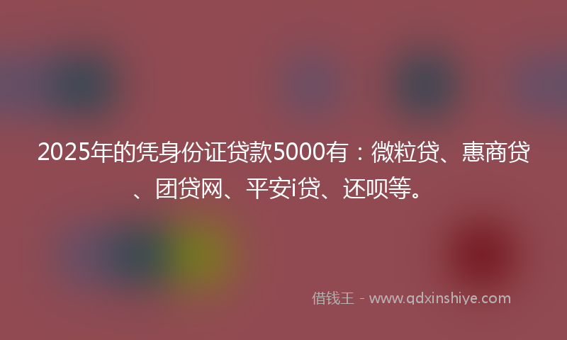 2025年的凭身份证贷款5000有：微粒贷、惠商贷、团贷网、平安i贷、还呗等。