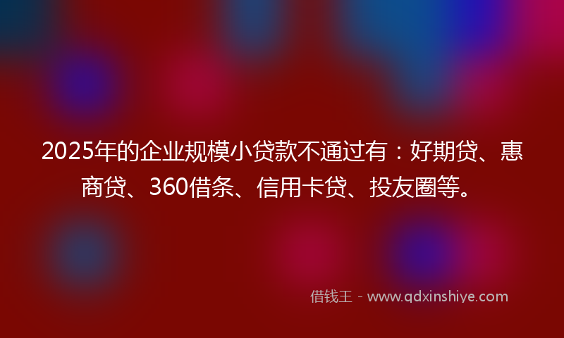 2025年的企业规模小贷款不通过有：好期贷、惠商贷、360借条、信用卡贷、投友圈等。