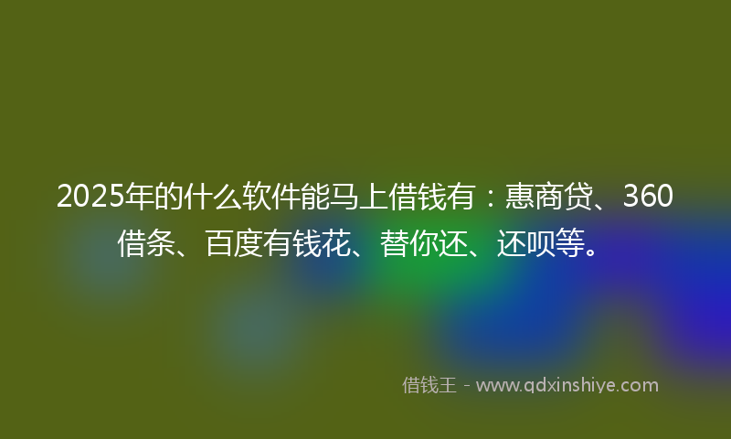 2025年的什么软件能马上借钱有：惠商贷、360借条、百度有钱花、替你还、还呗等。
