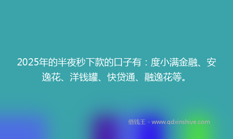 2025年的半夜秒下款的口子有：度小满金融、安逸花、洋钱罐、快贷通、融逸花等。