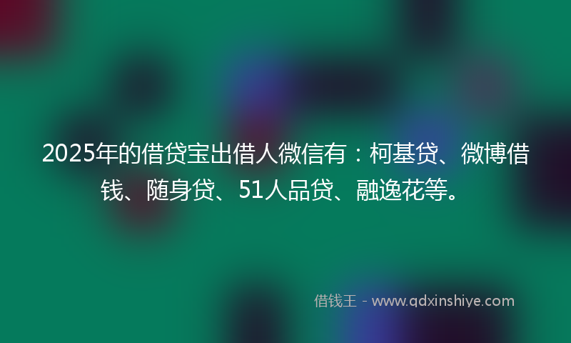 2025年的借贷宝出借人微信有：柯基贷、微博借钱、随身贷、51人品贷、融逸花等。