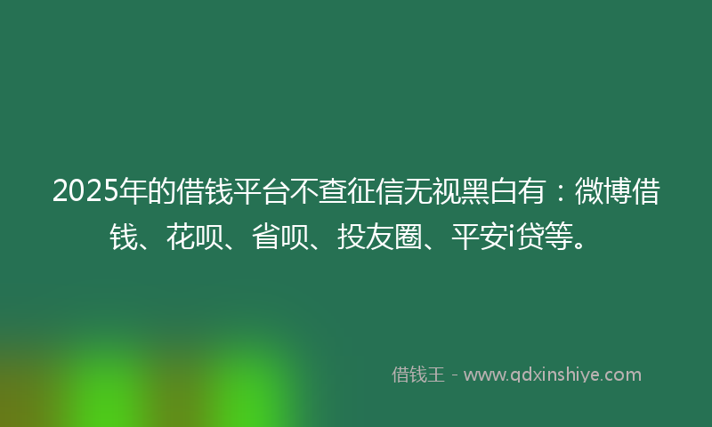 2025年的借钱平台不查征信无视黑白有：微博借钱、花呗、省呗、投友圈、平安i贷等。